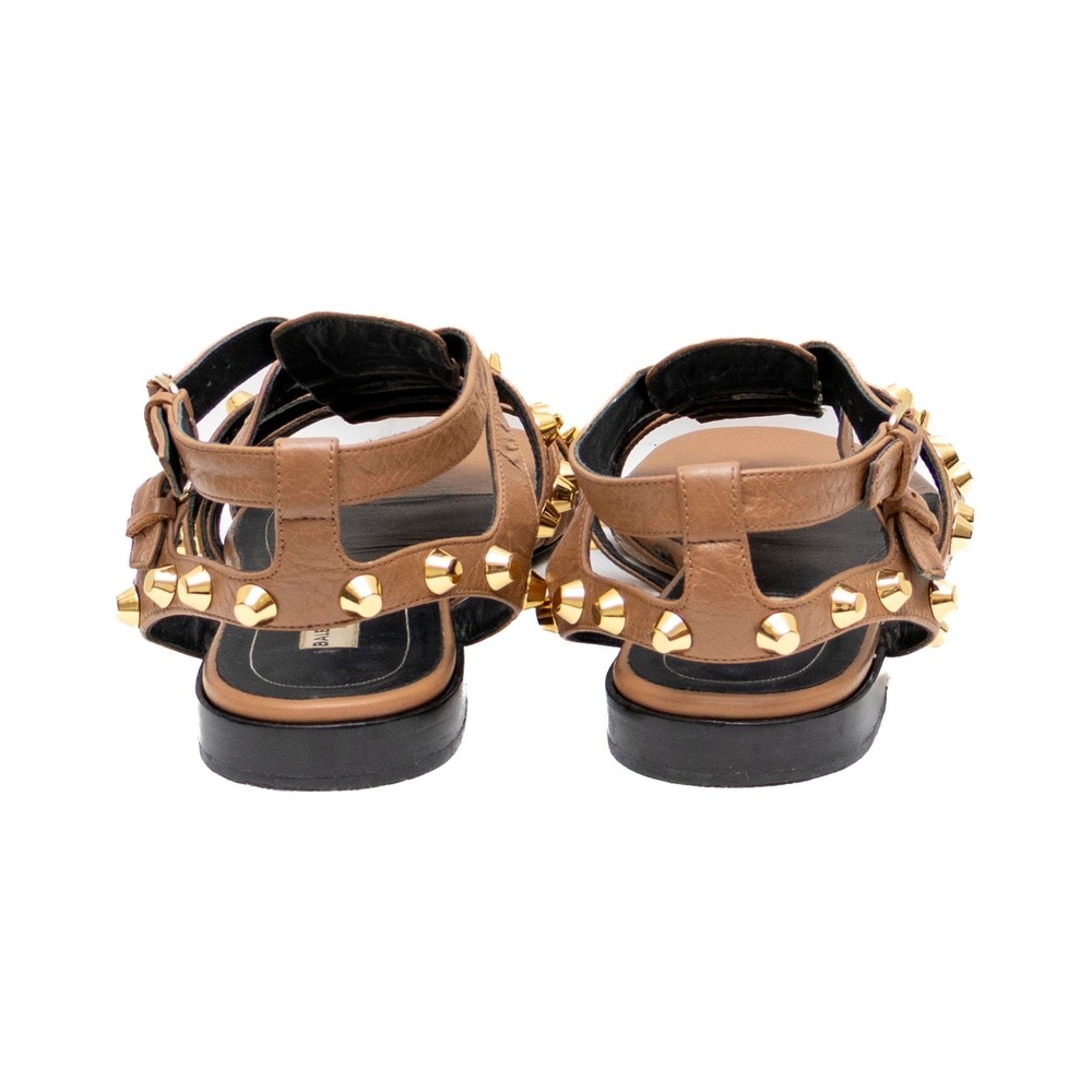 Balenciaga Women's Gladiator Sandals – Brown Leather  Gold Studs –Sz EU 40/US 10 - Picture 5 of 12